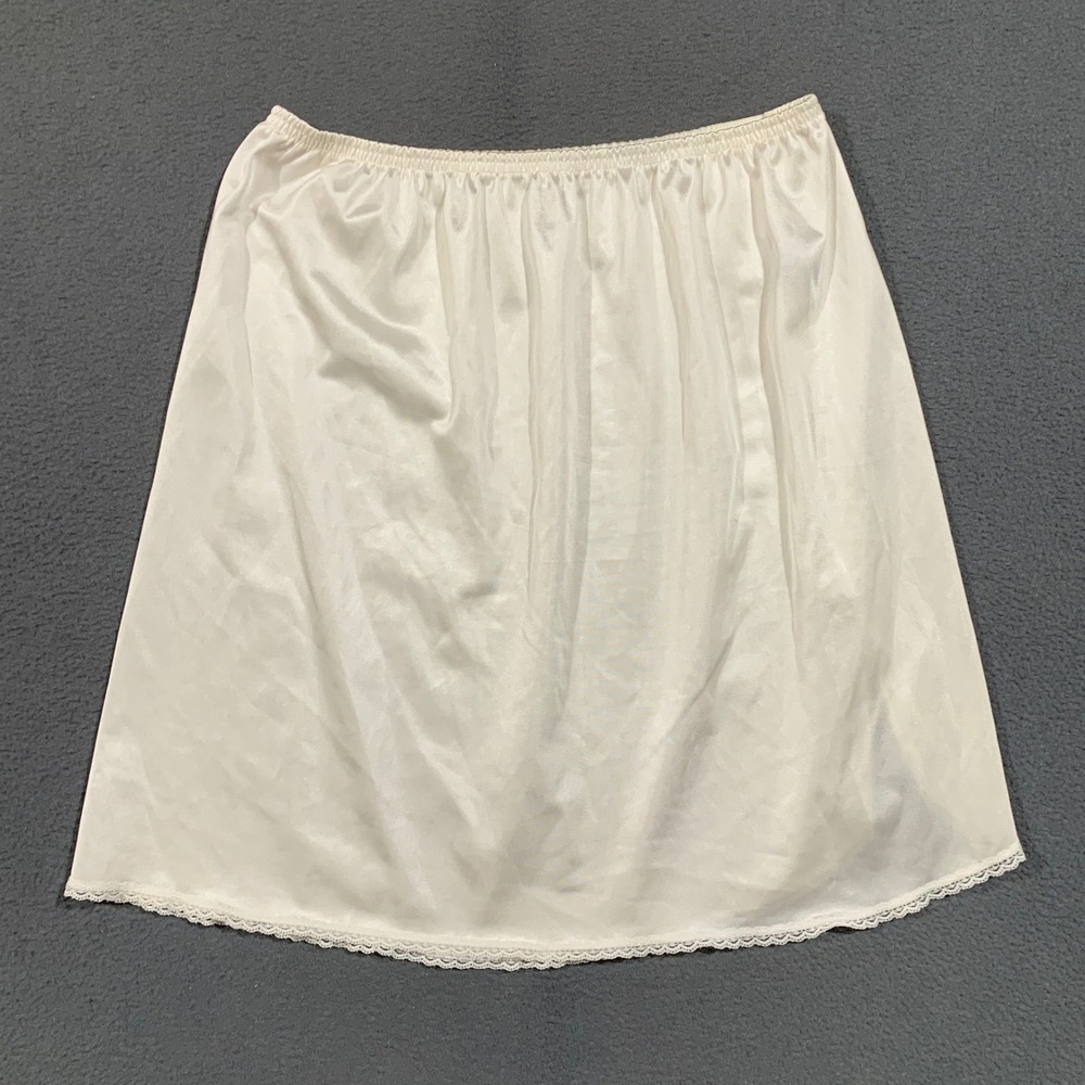 VTG Vassarette Half Slip Women M Ivory 18" Nylon Lace Trim Side Slit USA Made